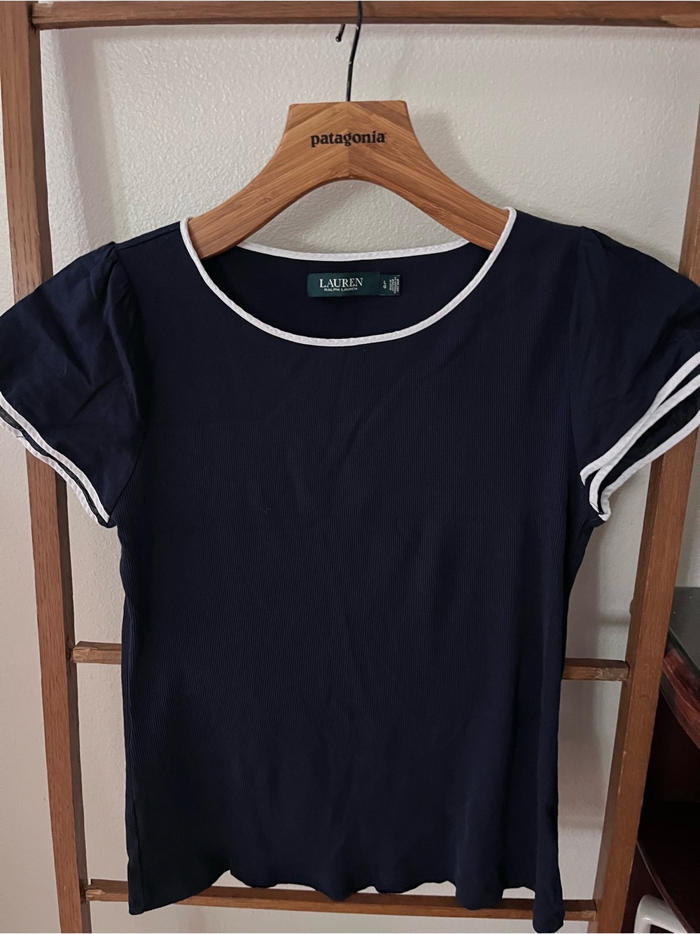 Lauren Ralph Lauren Navy Tee with White Piping